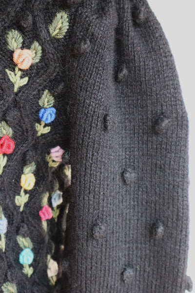 80s Black Hand Knitted Austrian Cardigan