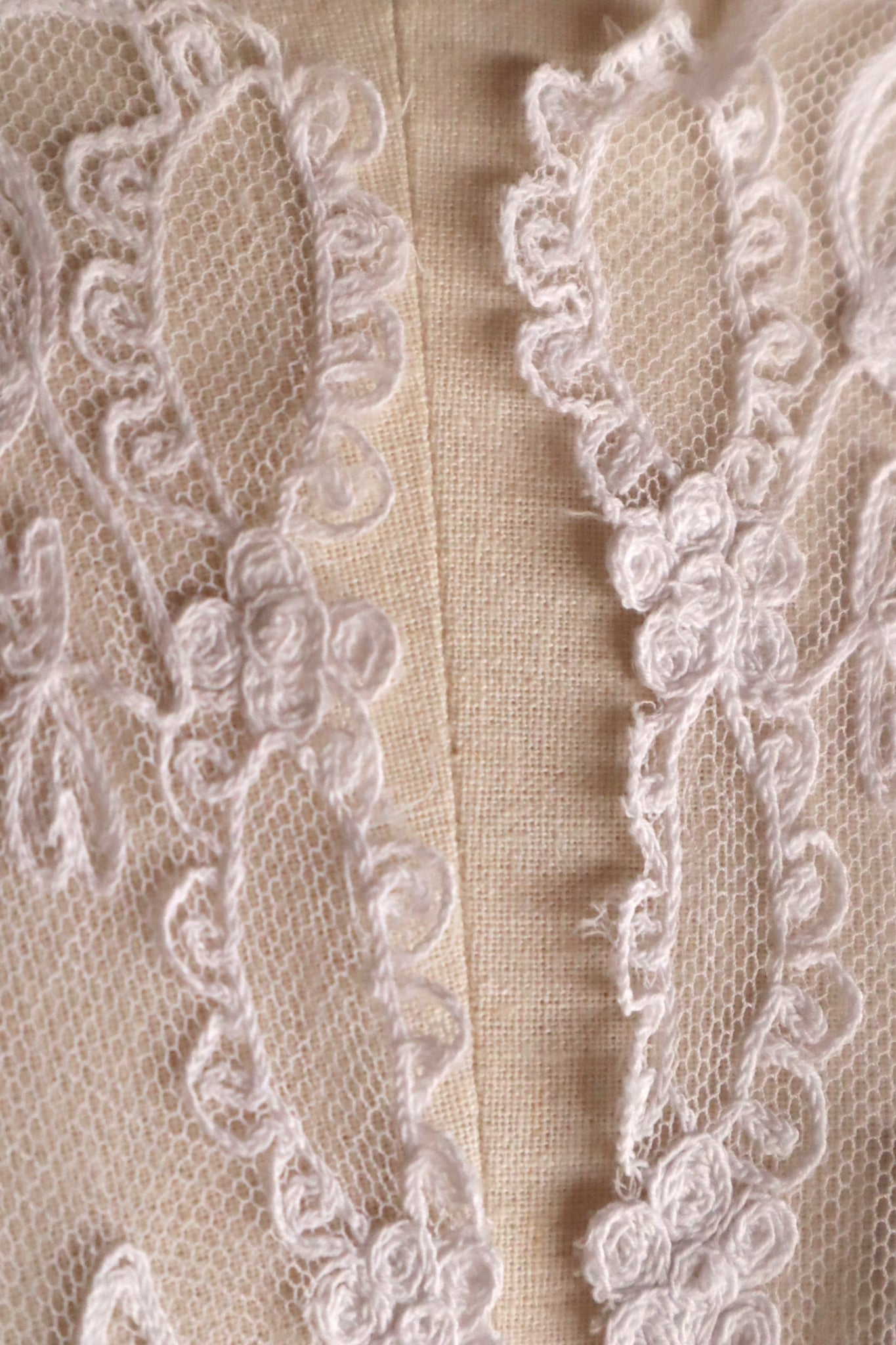 1900s Edwardian English Cotton Tulle Lace Tambour Embroidered Jacket