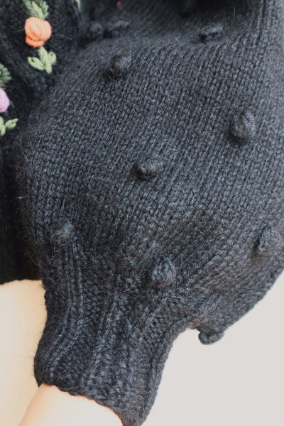 80s Black Hand Knitted Austrian Cardigan