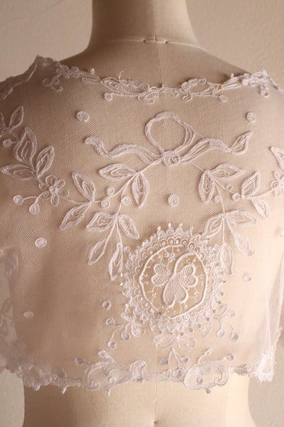 1900s Edwardian English Cotton Tulle Lace Tambour Embroidered Jacket