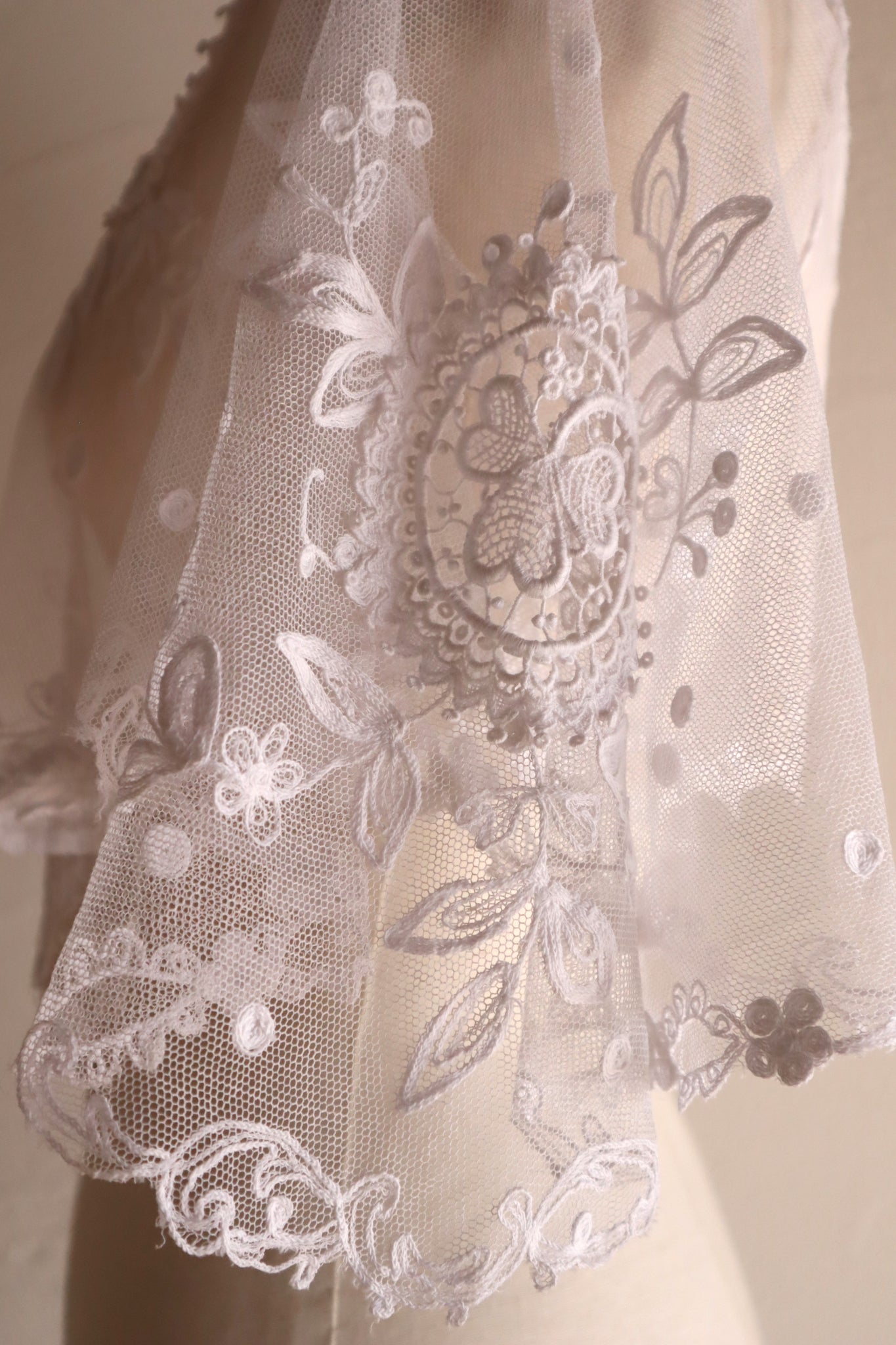 1900s Edwardian English Cotton Tulle Lace Tambour Embroidered Jacket
