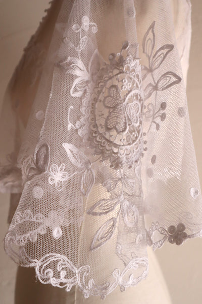 1900s Edwardian English Cotton Tulle Lace Tambour Embroidered Jacket