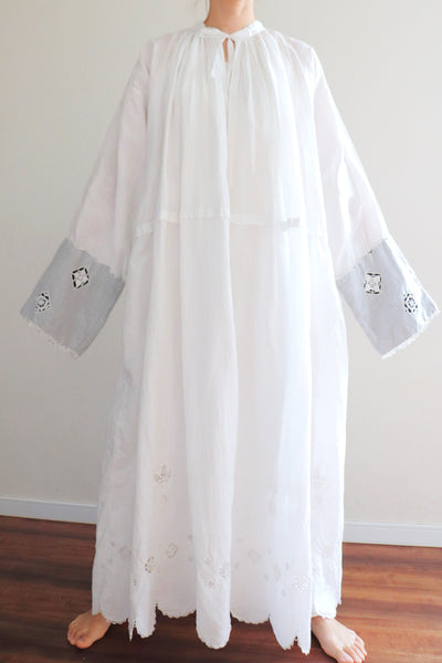 Antique Church Linen Tunic Dress Hand Embroidery