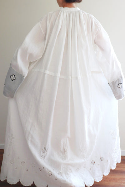 Antique Church Linen Tunic Dress Hand Embroidery