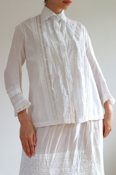 1900s Botanical Embroidery Cotton Blouse