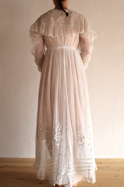 1890s–1900s Cotton Tulle Embroidered Cape Collar Dress