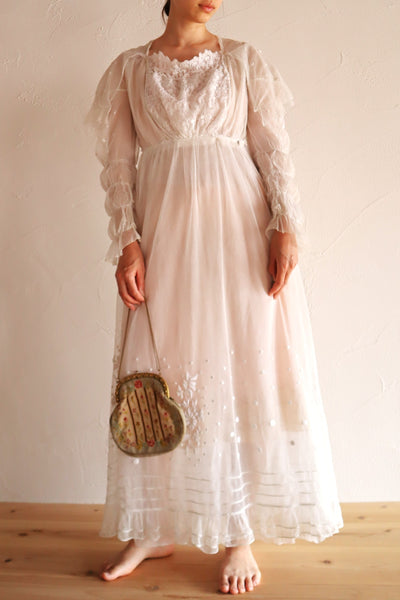 1890s–1900s Cotton Tulle Embroidered Cape Collar Dress