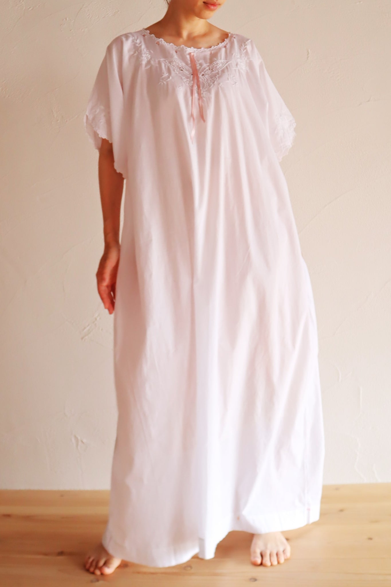1920s–1930s Handmade French Cotton Nightdress with Hand Embroidery