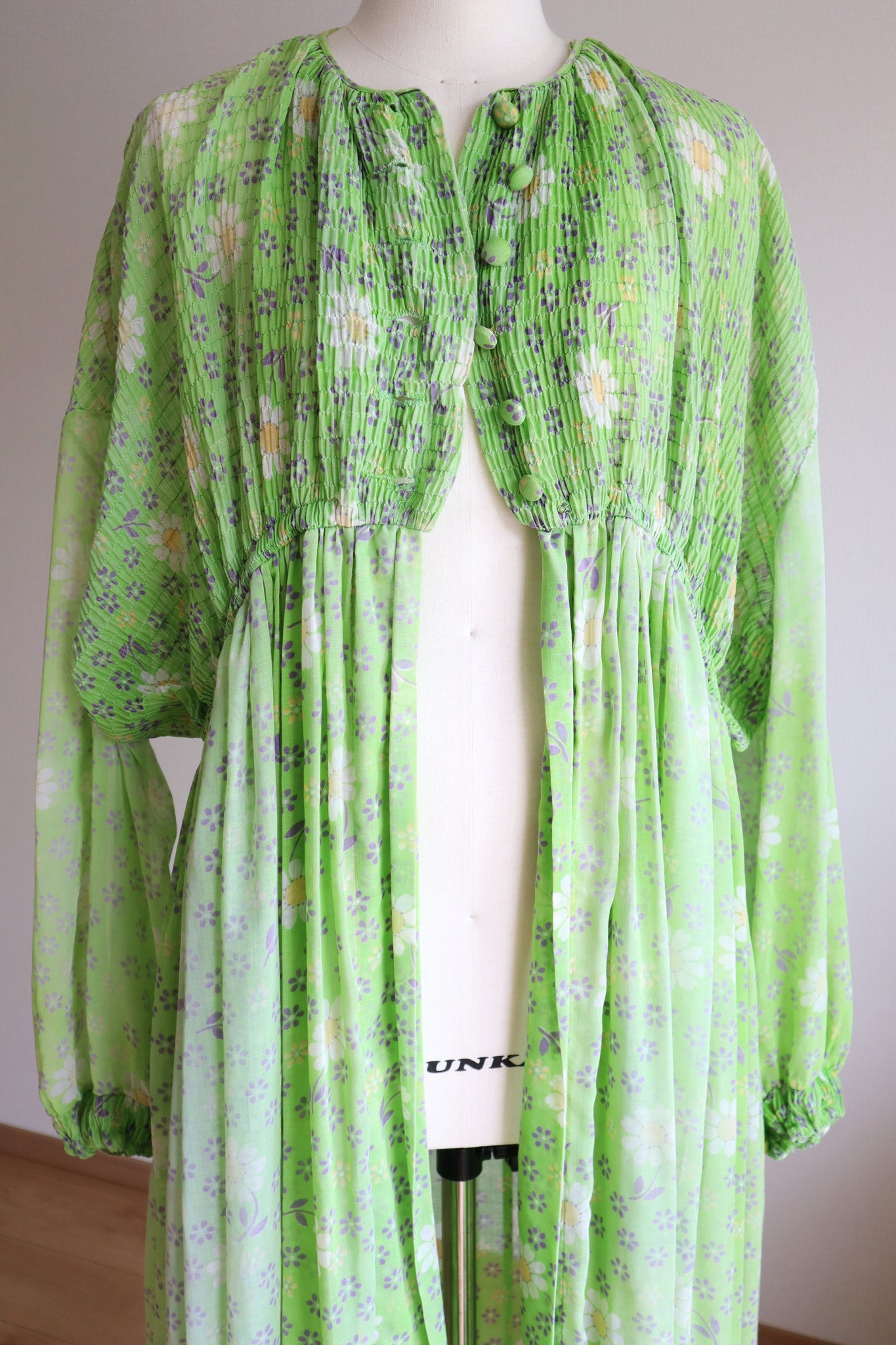 60s Green Floral Sheer Dress