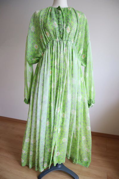 60s Green Floral Sheer Dress