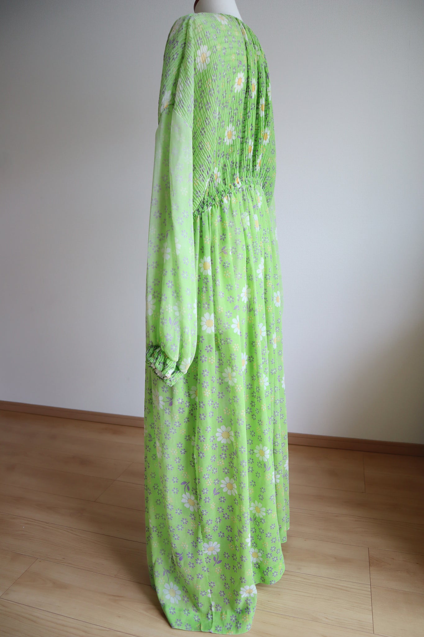 60s Green Floral Sheer Dress