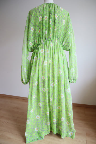 60s Green Floral Sheer Dress