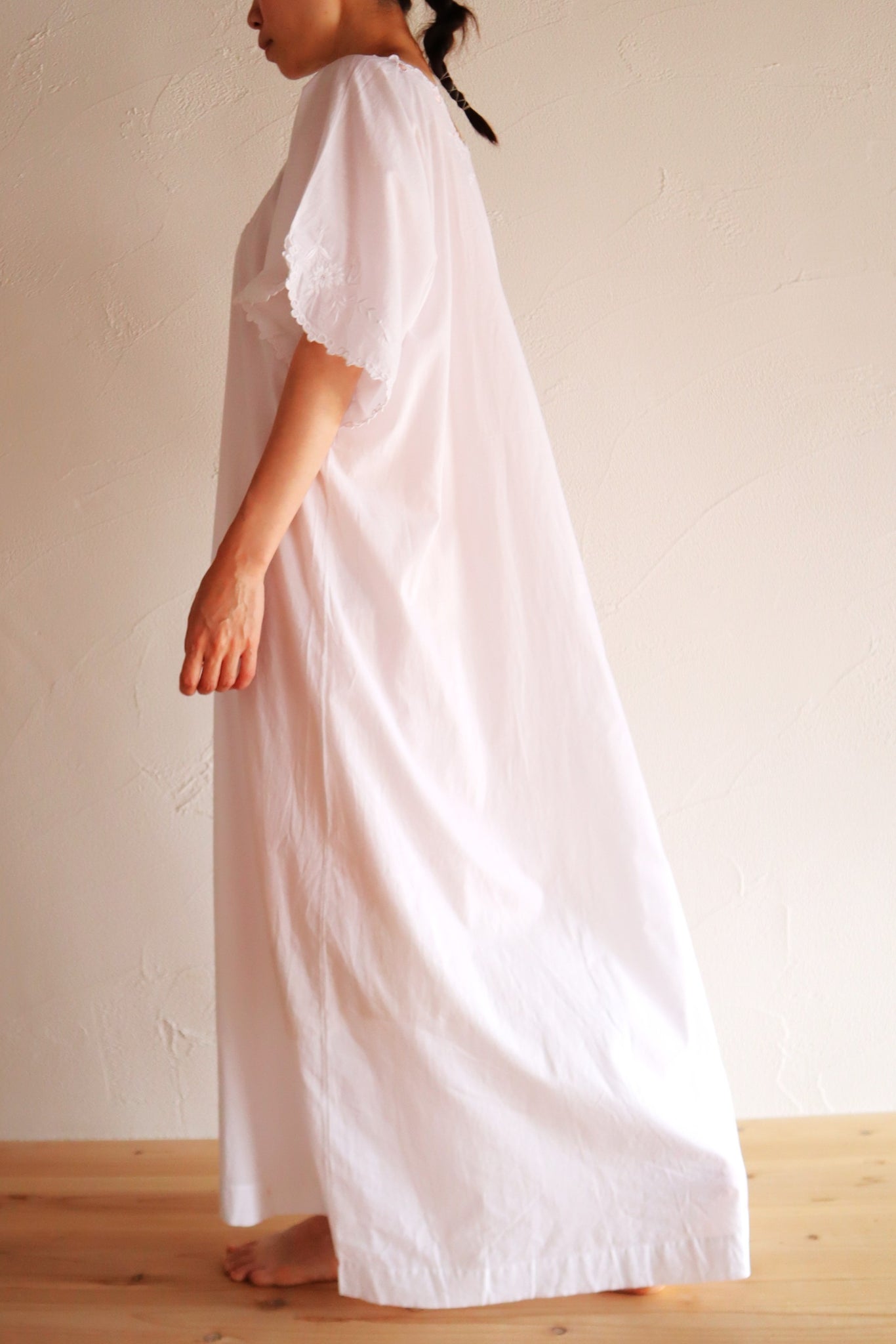 1920s–1930s Handmade French Cotton Nightdress with Hand Embroidery