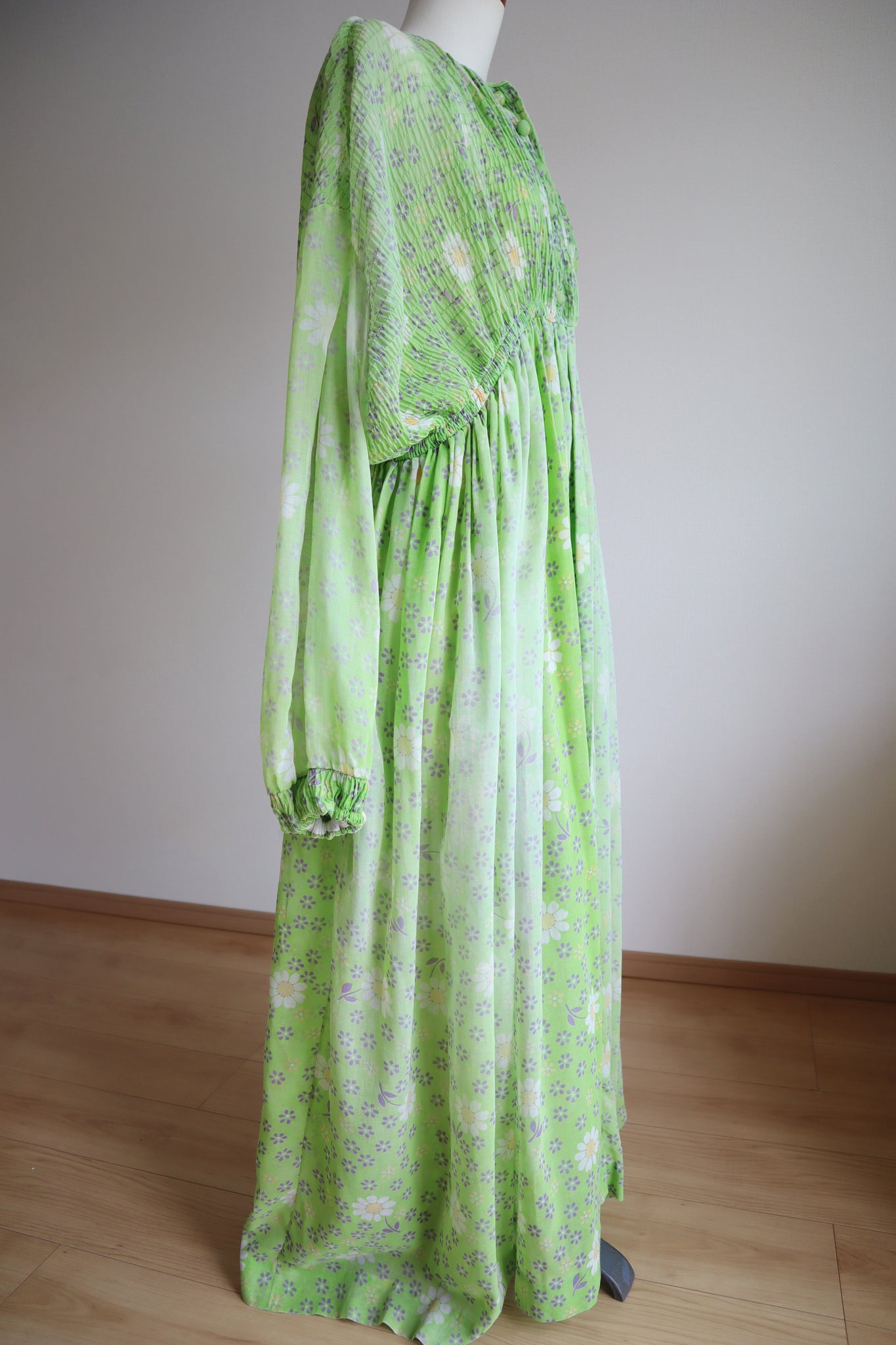 60s Green Floral Sheer Dress