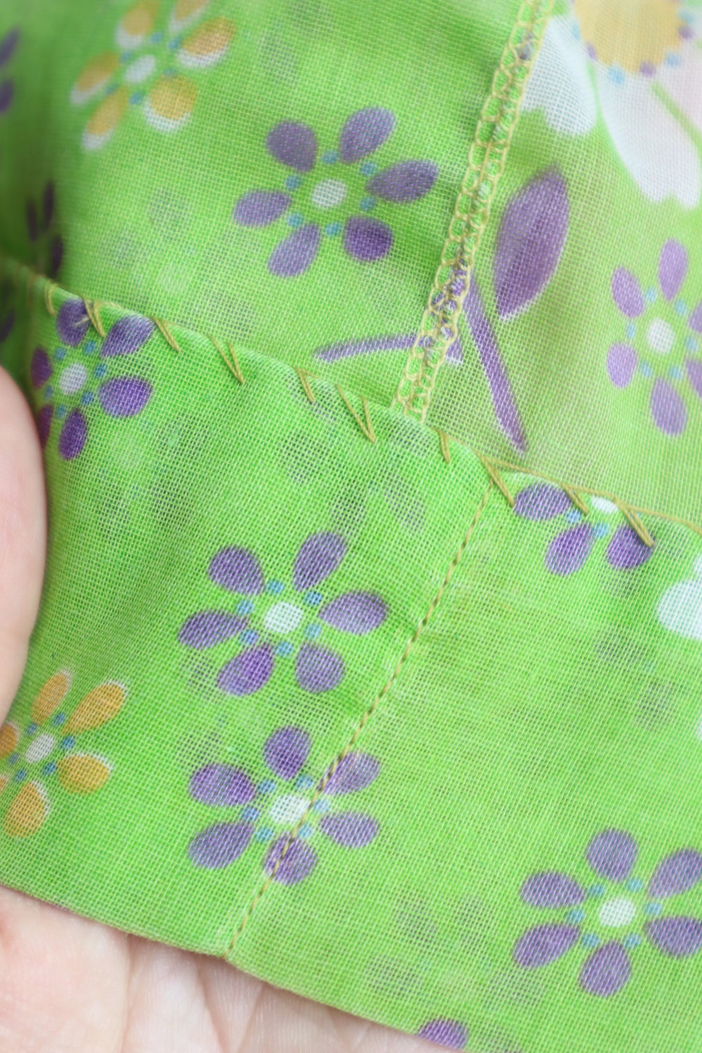 60s Green Floral Sheer Dress