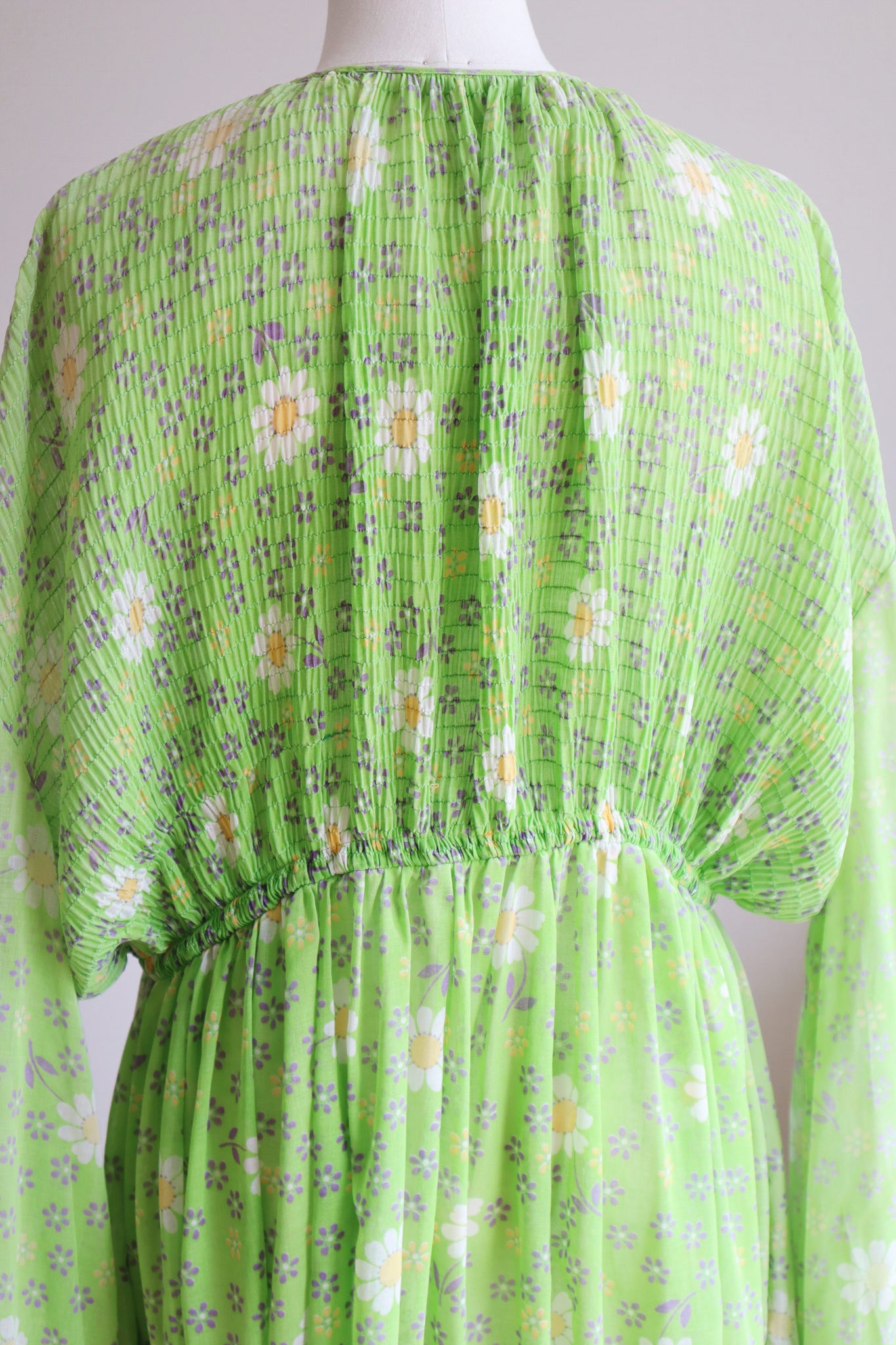 60s Green Floral Sheer Dress