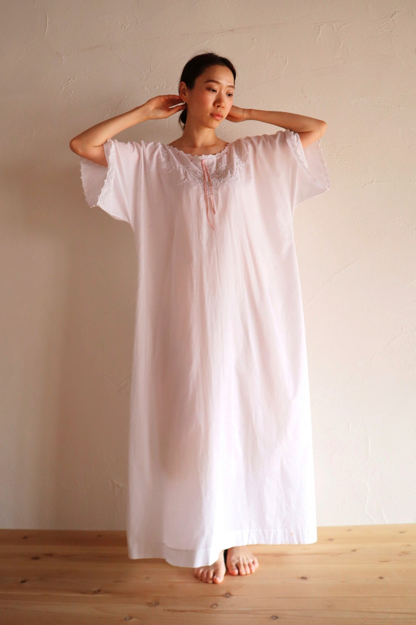 1920s–1930s Handmade French Cotton Nightdress with Hand Embroidery
