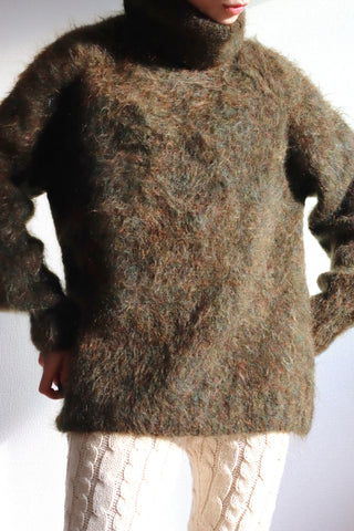 80s Hand Knit Khaki Mohair Sweater