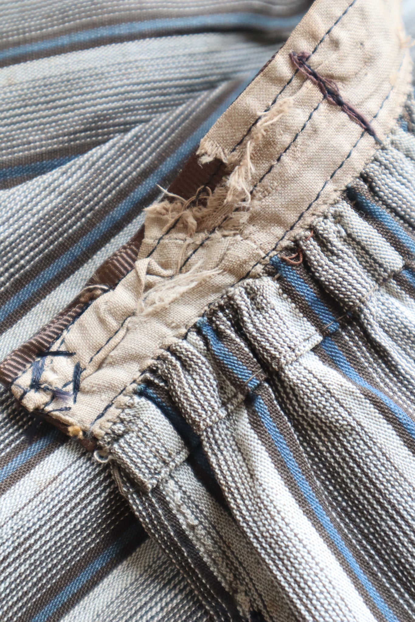 1900s Brown Striped Pleated Ruffle Skirt