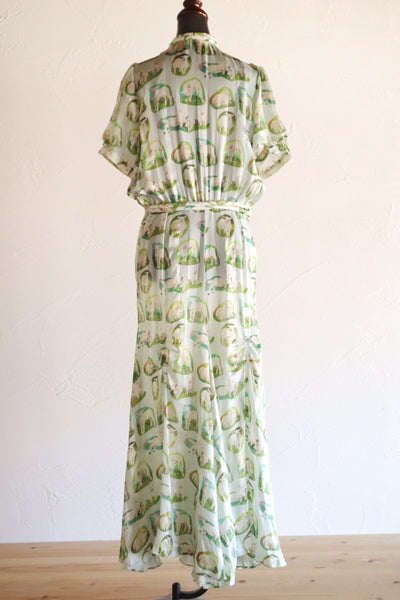 CARVEN Agneau Lamb Print Silk Maxi Dress