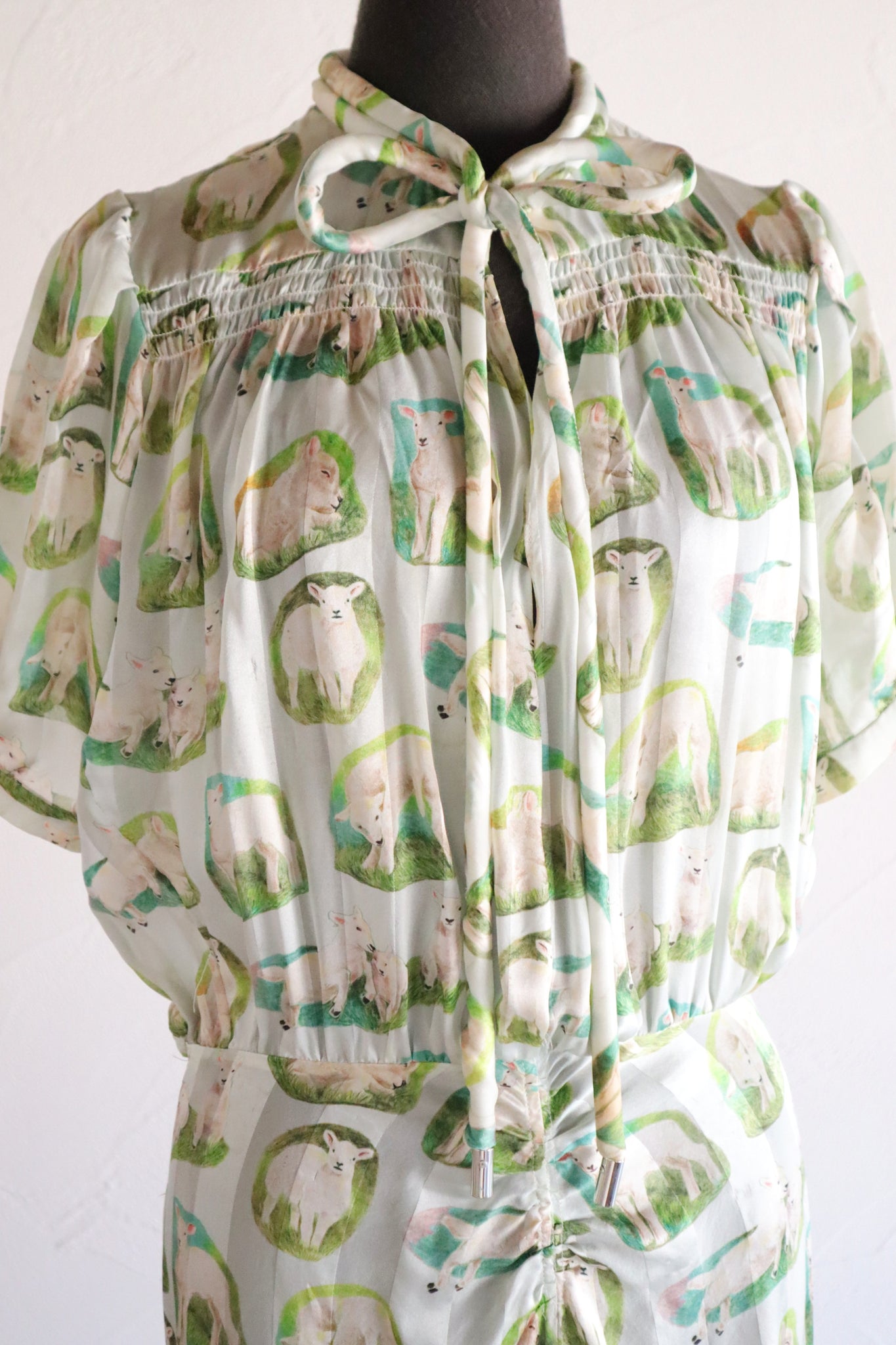 CARVEN Agneau Lamb Print Silk Maxi Dress