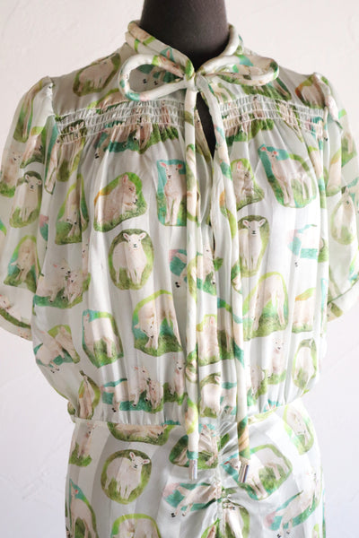 CARVEN Agneau Lamb Print Silk Maxi Dress