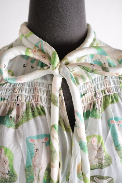 CARVEN Agneau Lamb Print Silk Maxi Dress