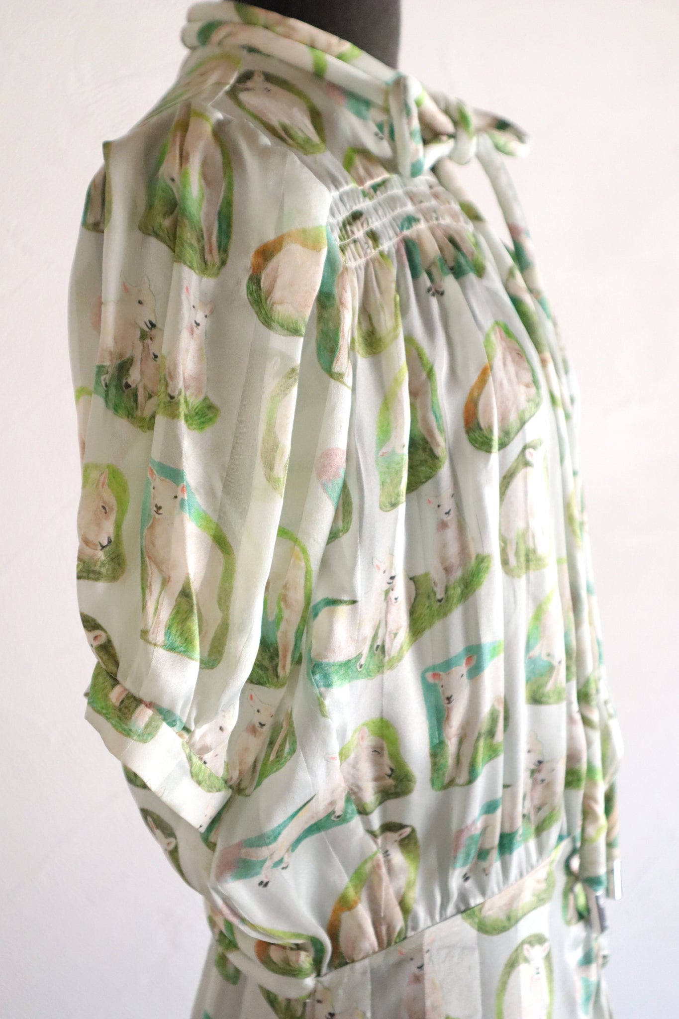 CARVEN Agneau Lamb Print Silk Maxi Dress