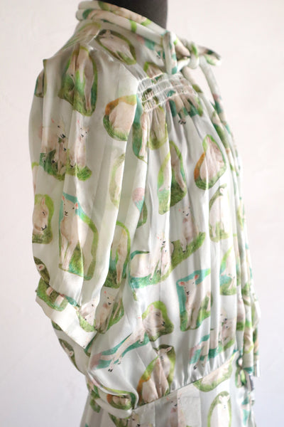 CARVEN Agneau Lamb Print Silk Maxi Dress