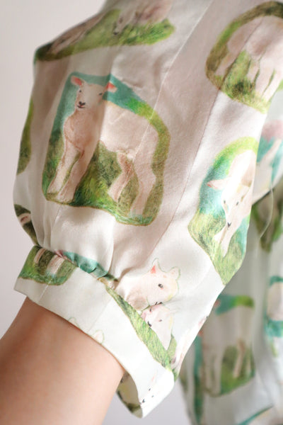 CARVEN Agneau Lamb Print Silk Maxi Dress