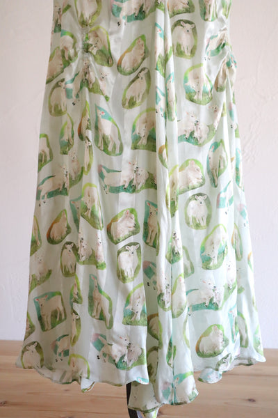 CARVEN Agneau Lamb Print Silk Maxi Dress