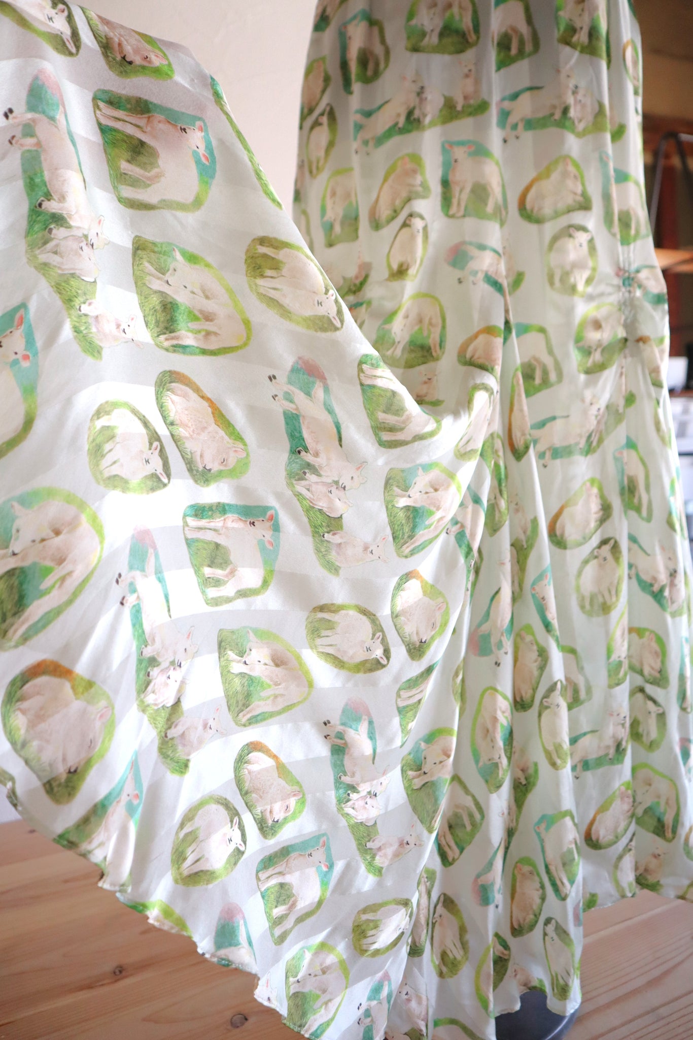 CARVEN Agneau Lamb Print Silk Maxi Dress