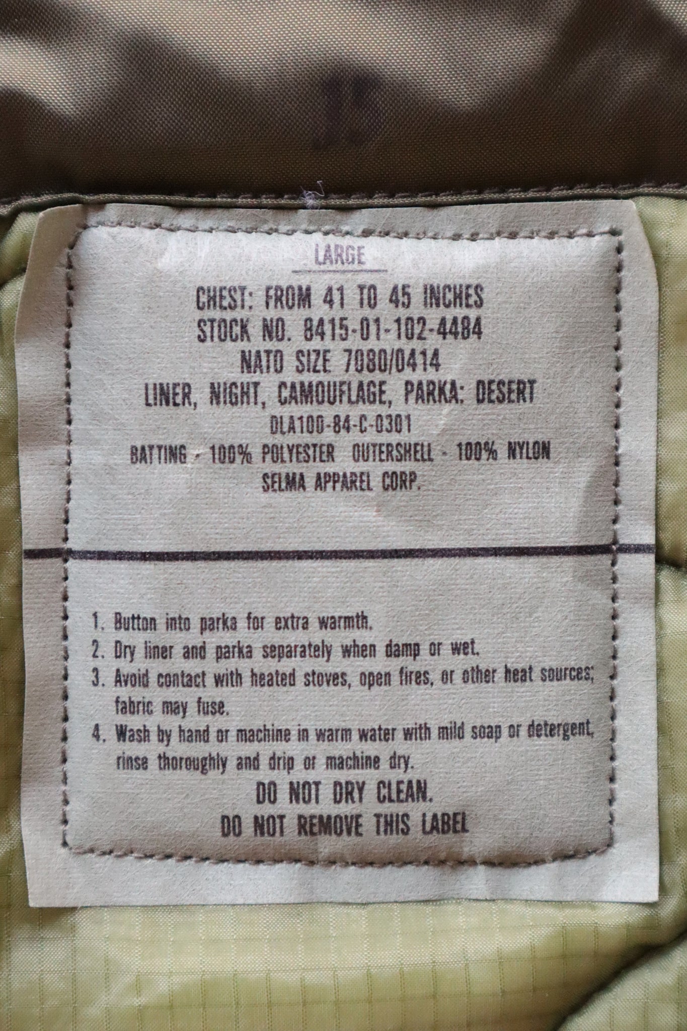 1980s U.S. Military DNC Parka Liner