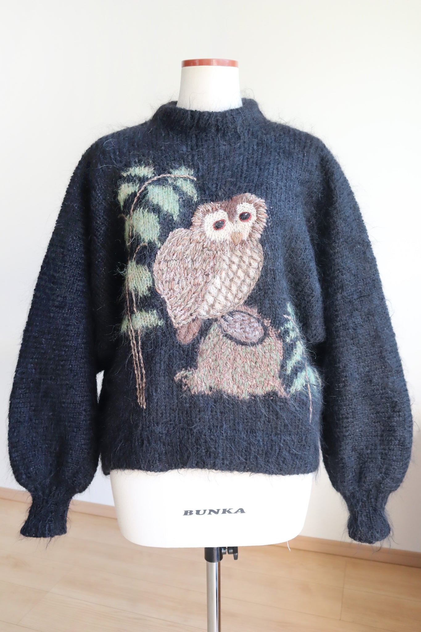 80s Hand Knit Owl Mohair Sweater