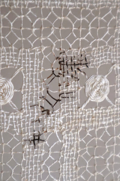 1880s French Hand-Knotted Filet Lace Cloth
