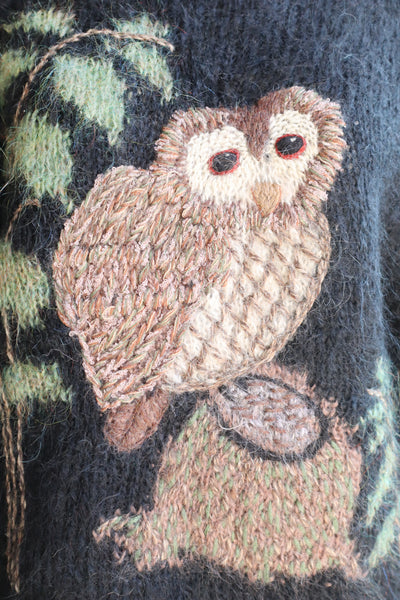 80s Hand Knit Owl Mohair Sweater