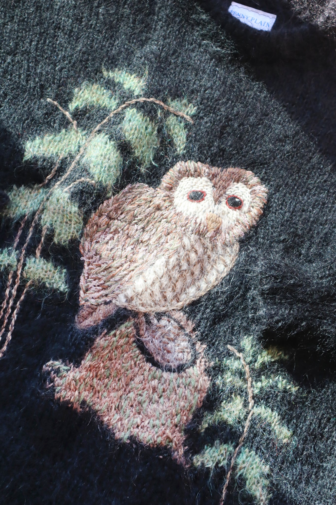 80s Hand Knit Owl Mohair Sweater