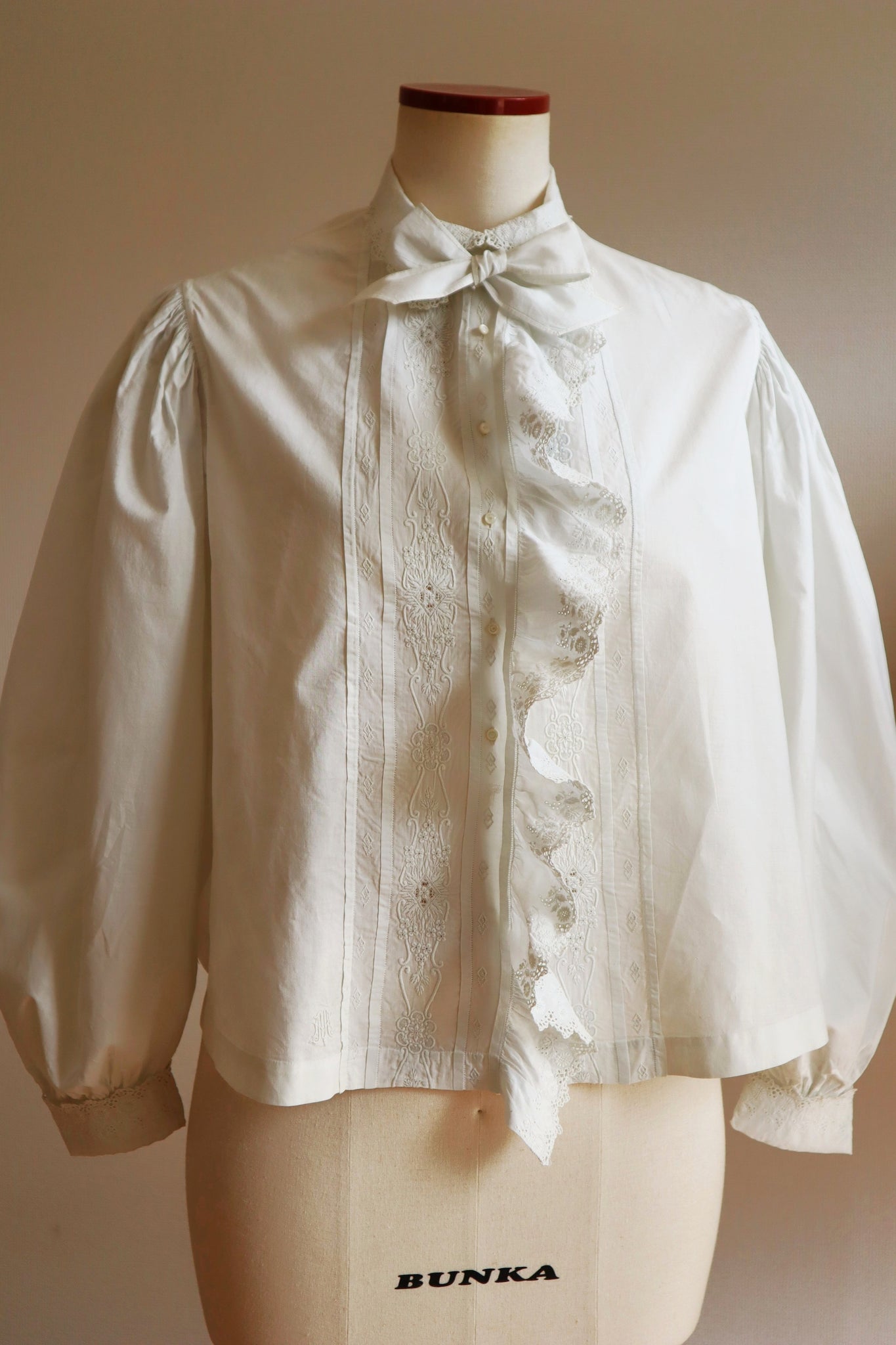 1900s Hand Embroidered Whitework Cotton Blouse with Monogram