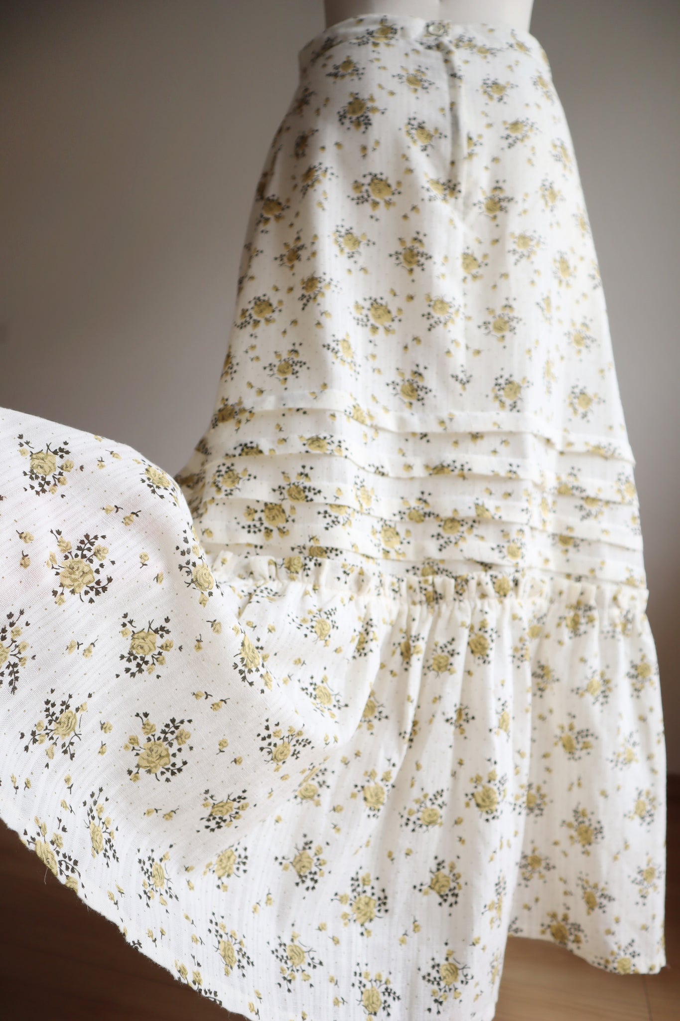 70s Floral Cotton Gauze Skirt