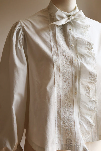 1900s Hand Embroidered Whitework Cotton Blouse with Monogram