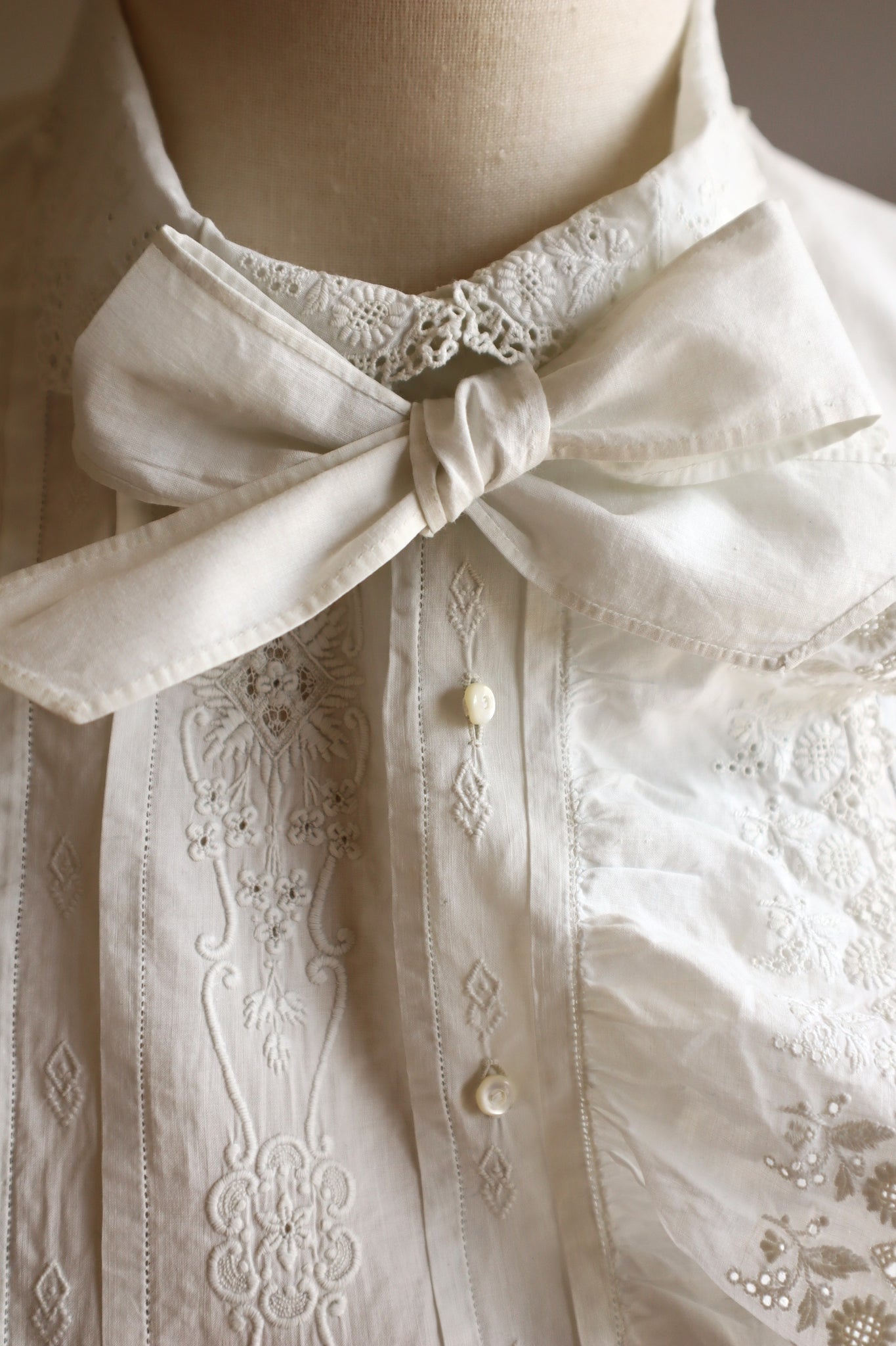 1900s Hand Embroidered Whitework Cotton Blouse with Monogram