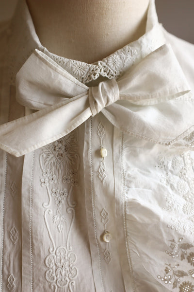 1900s Hand Embroidered Whitework Cotton Blouse with Monogram