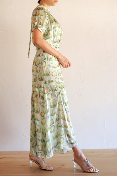 CARVEN Agneau Lamb Print Silk Maxi Dress