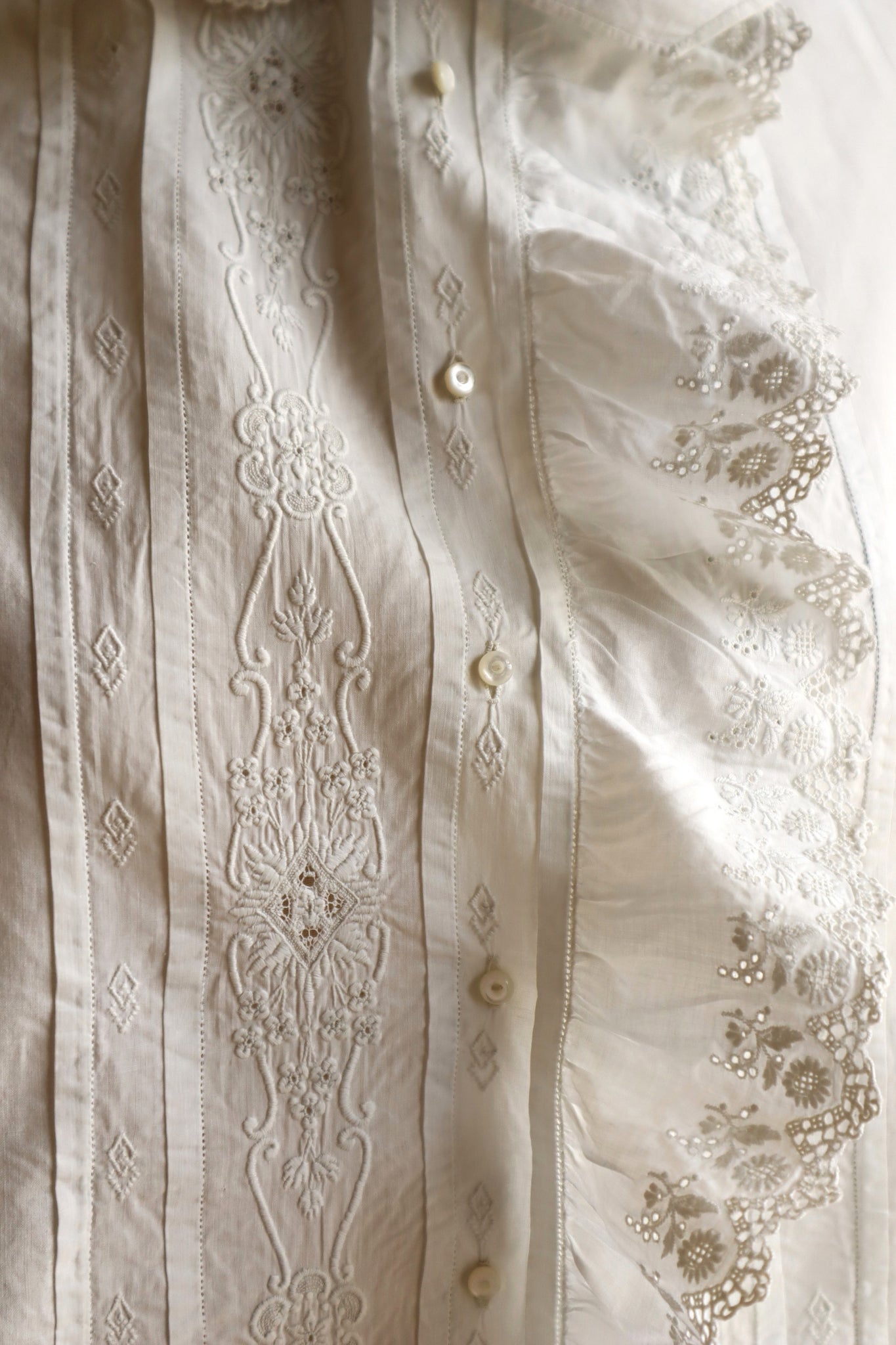 1900s Hand Embroidered Whitework Cotton Blouse with Monogram