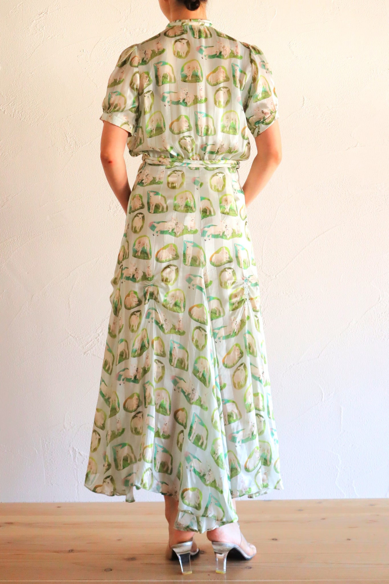 CARVEN Agneau Lamb Print Silk Maxi Dress