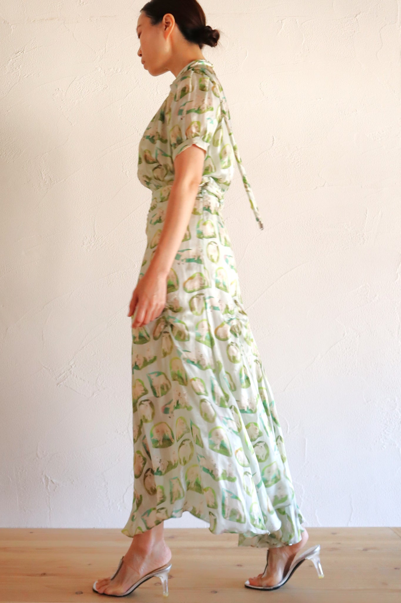 CARVEN Agneau Lamb Print Silk Maxi Dress