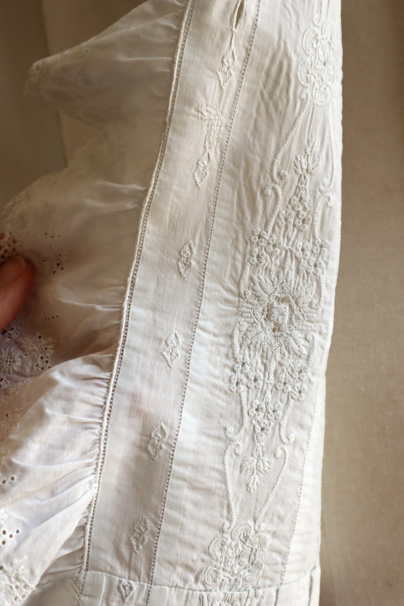 1900s Hand Embroidered Whitework Cotton Blouse with Monogram