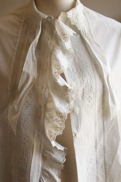 1900s Hand Embroidered Whitework Cotton Blouse with Monogram
