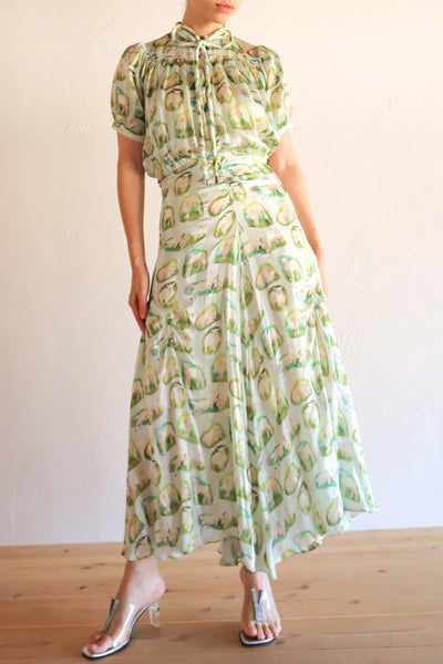 CARVEN Agneau Lamb Print Silk Maxi Dress