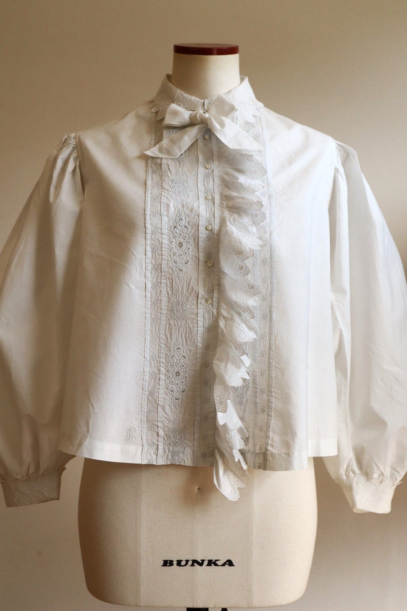 1900s Hand Embroidered Scalloped Lace Blouse with Monogram
